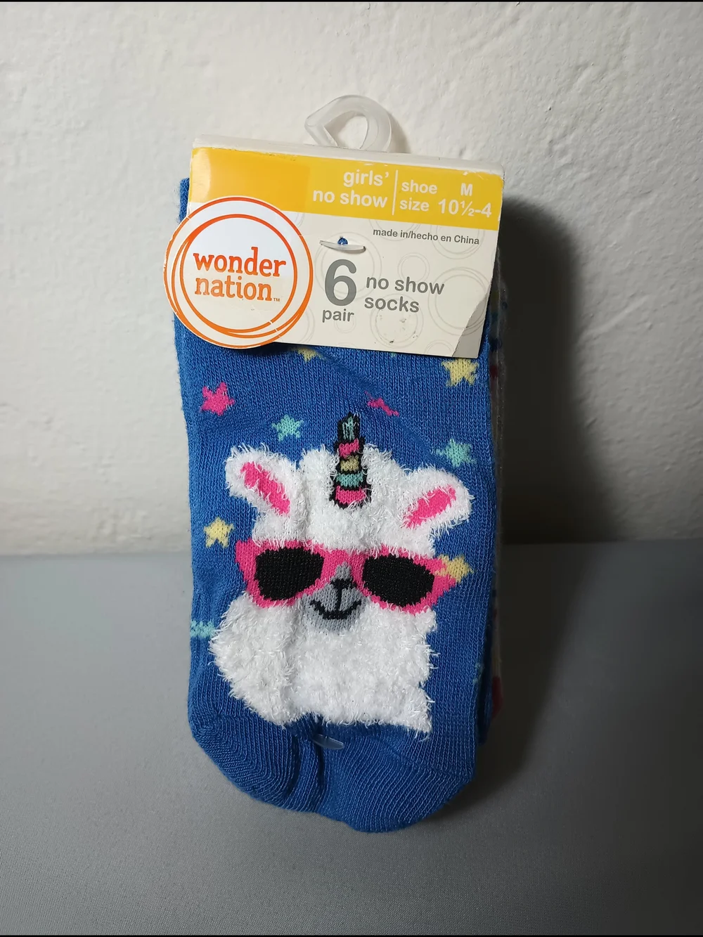 wonder nation Blue Unicorn No-Show Socks with Pink Sunglasses
